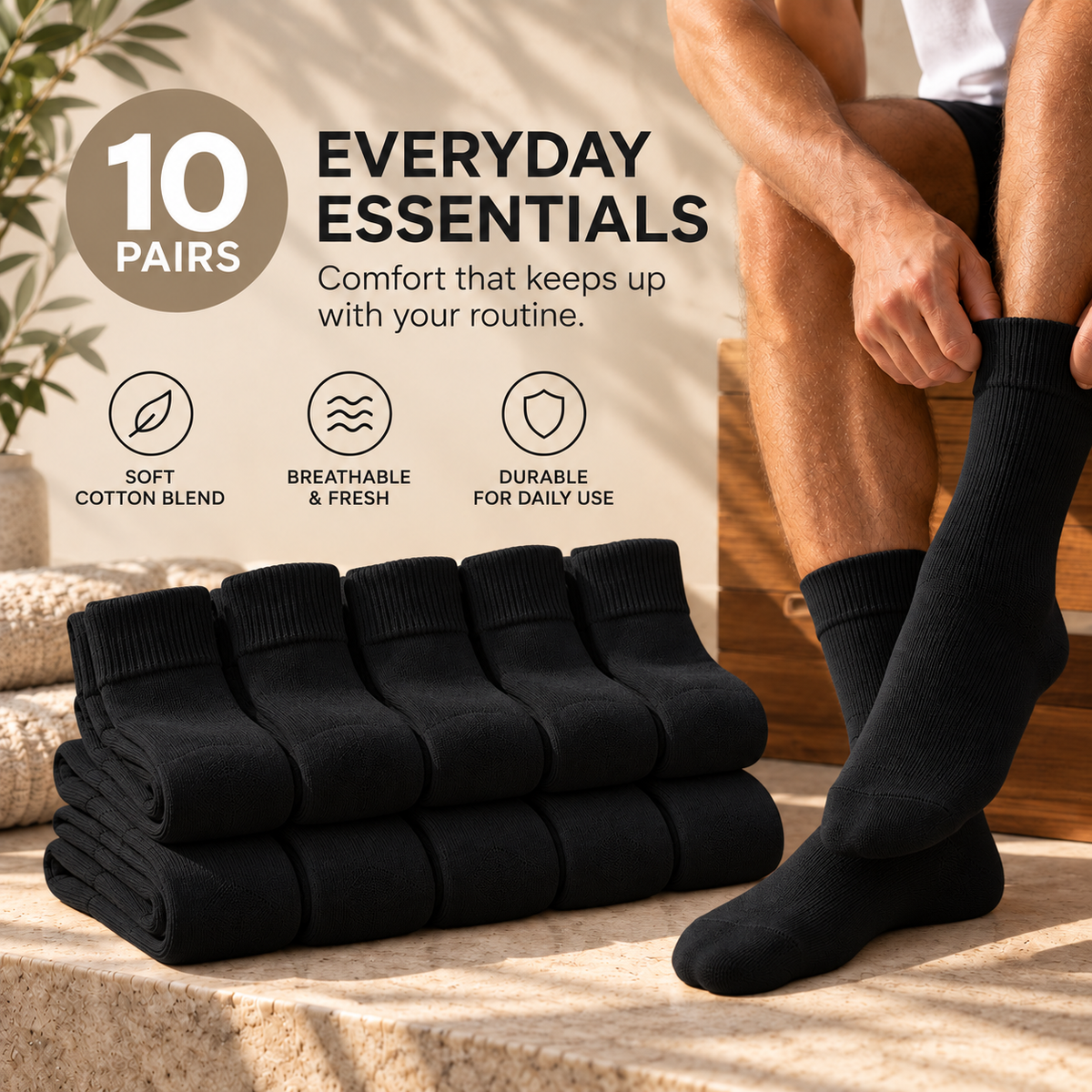 Kelvo Bamboo Socks 10-Pack — Black