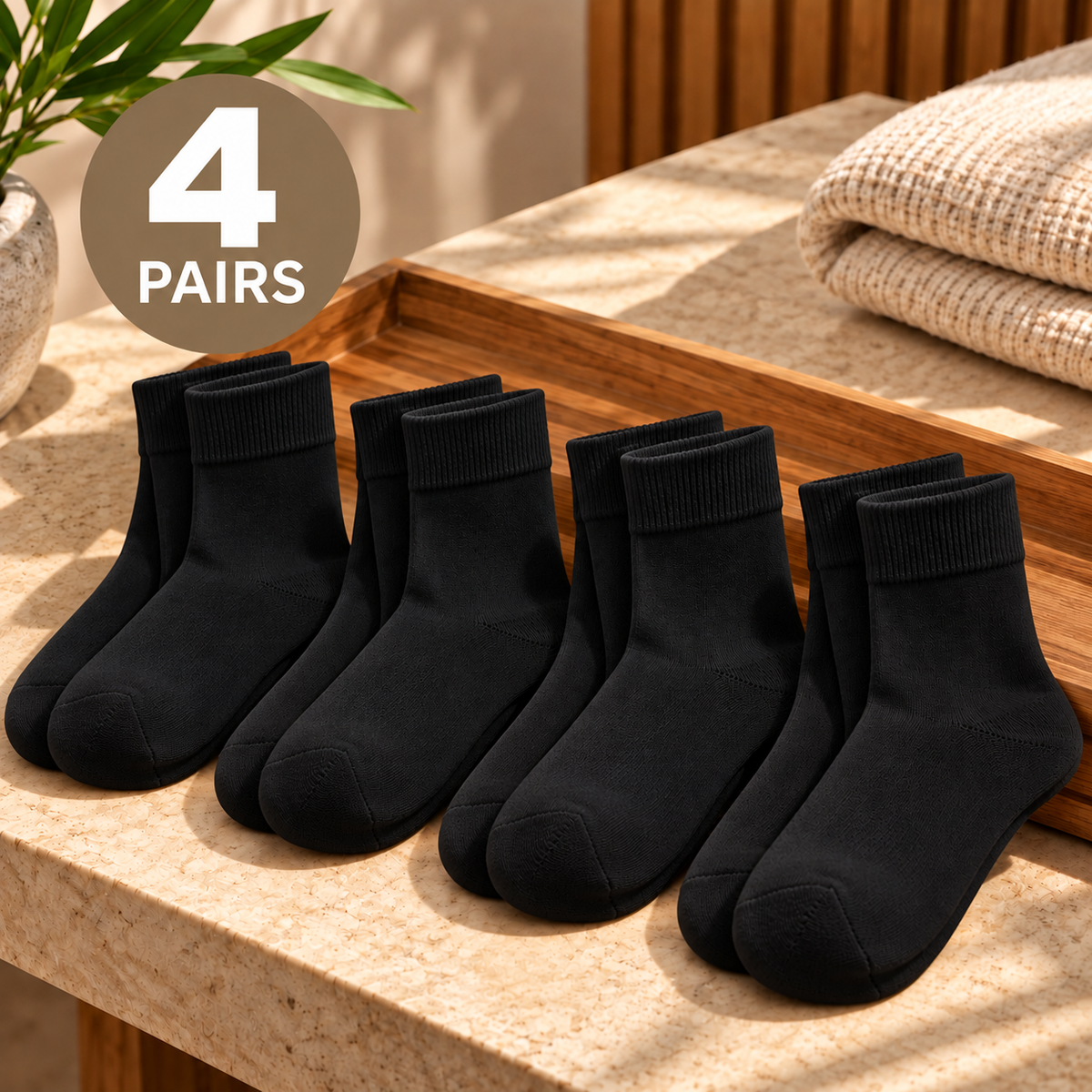 Kelvo Bamboo Socks 4-Pack — Black
