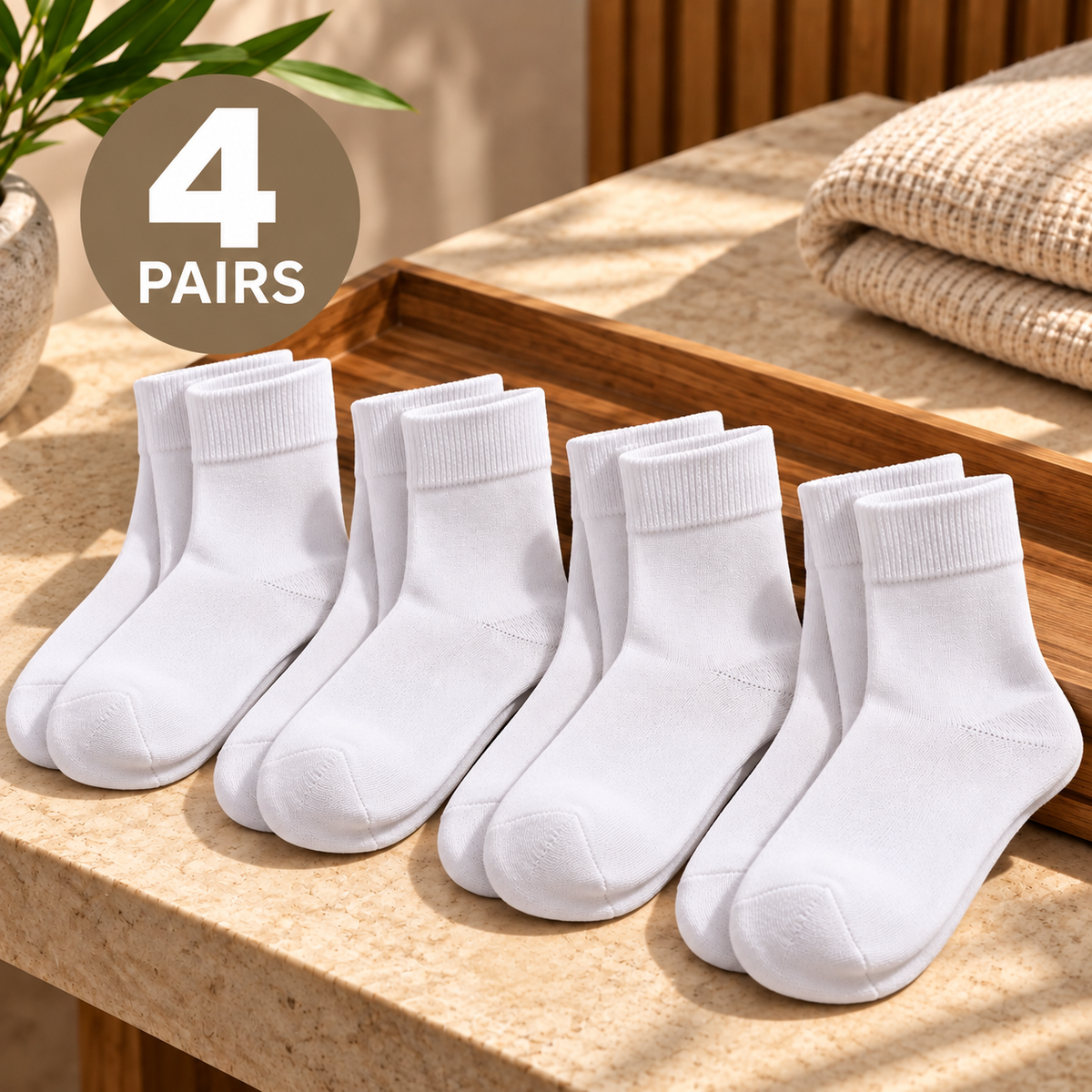 Kelvo Bamboo Socks 4-Pack — White